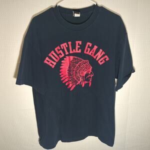 Hustle Gang XL T-Shirt Red Native Logo Navy Blue Trap Uniforms Streetwear Tee